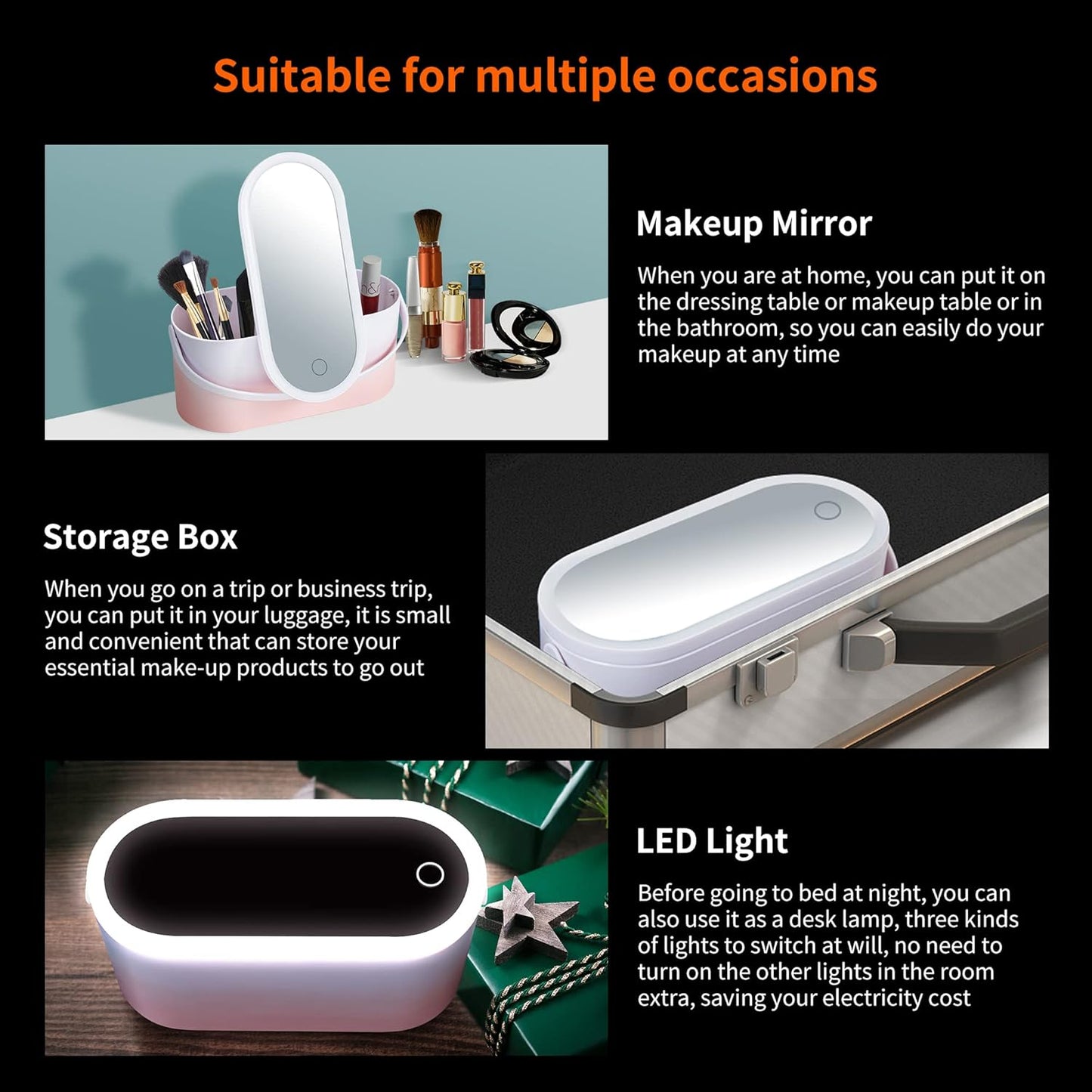 Boîte de Rangement de Maquillage avec Miroir LED