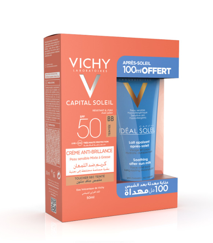 Vichy Capital soleil creme Anti Brillance Teinté + Apres Soleil 100ml Pack
